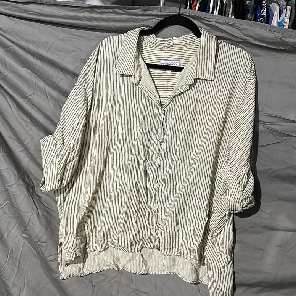 Piper & Scoot the Devitt Striped Button-Up in Ivory + Black xxl